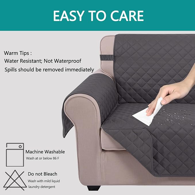 U-NICE HOME 4 Seater Sofa Cover 91 Inch Large Couch Covers for 4 Cushion Couch with Elastic Straps Water Resistant Furniture Protector Cover for Pets Cat (Sofa XX-Large, Dark Grey/Dark Grey)