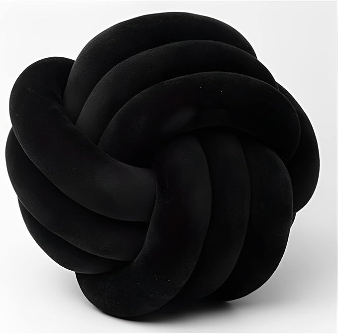 Knot Ball Pillows, Round Throw Pillow Cushion Home Decoration Soft Plush Pillow, Throw Knotted Ball Pillow Handmade Children Room Decoration Round Plush Toy Pillow (Black,8.5"/22cm)