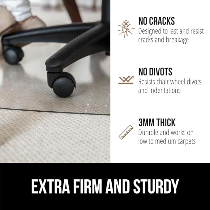 GORILLA GRIP Slip Resistant Office Chair Mat for Carpet Floors, 36x48 Smooth Glide Under Desk Carpeted Floor Protector, Heavy Duty Plastic Computer Mats for Rolling Work and Gaming Chairs, Clear