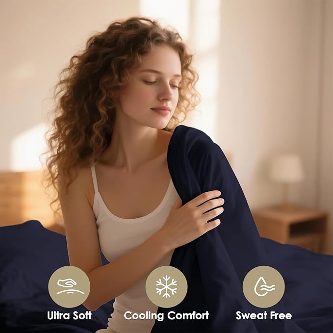 Full Size Sheet Set - 4 Piece Silky Soft Breathable Bed Sheet & Pillowcase Set, 16" Deep Pocket Hotel Luxury Wrinkle Free Easy Care Bedding Sheets, Dark Blue