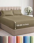 Extra Deep Pocket King Sheets - 4 Piece Breathable & Cooling Bed Sheets - Hotel Luxury Bed Sheet Set - Soft, Wrinkle Free & Comfy - Easily Fits Extra Deep Mattresses - Deep Pocket Khaki Sheets Set
