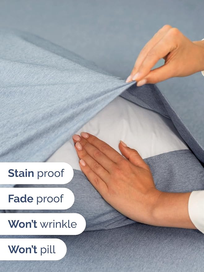Extra Deep Pocket Queen Sheet Set - 4 Piece Breathable & Cooling Bed Sheets - Hotel Luxury Sheet Set - Ultra Soft, Wrinkle Free & Comfy - Fits Extra Deep Mattresses - Deep Pocket Heathered Blue Sheets