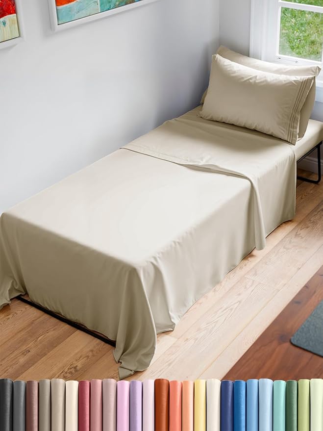 Cot Sheet Set 30” x 75” – 4 Piece Cot Size Narrow Twin Mattress Sheets – Ideal for Camper Bunk, RVs, Bunks, Day Care & Camping - Fits 6” to 10” Mattress, Ultra-Soft, Cozy, Breathable & Cooling - Wheat