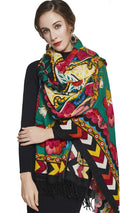 DANA XU 100% Merino Wool Pashmina Shawl for Women 96"x43", Oversized Cashmere Wrap with Tassels, Floral Travel Blanket Cape