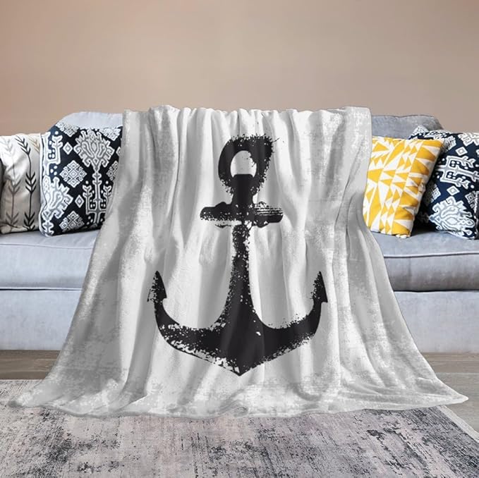 Nautical Anchor Blanket Modern Abstract Light Grey Black Anchor Art Print Soft Cozy Lightweight Throw Blanket for Women Men Bedroom Living Room Dorm Chair Sofa Travel 40x50in