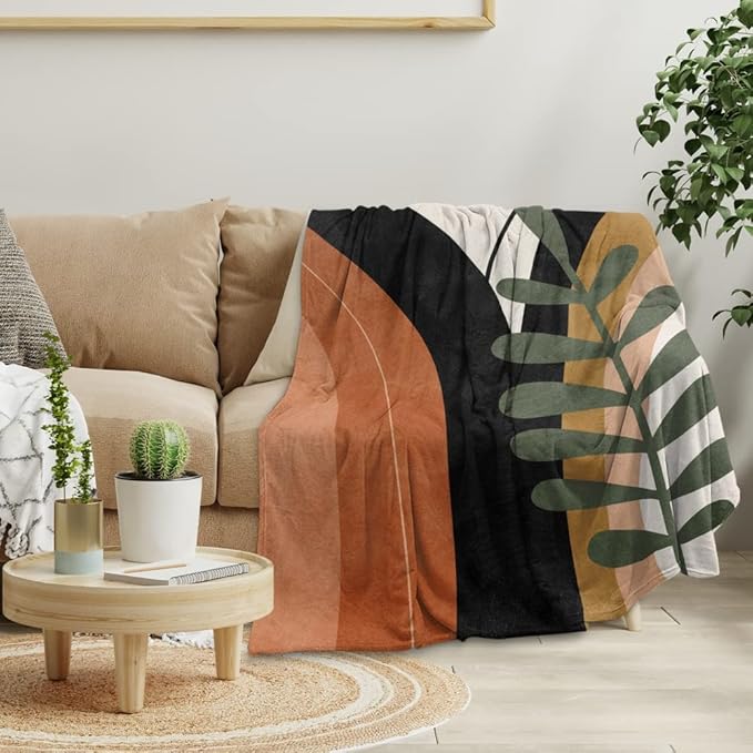 Boho Mid Century Blankets Black Geometric Throws Beige Abstract Modern Throw Blanket Minimalist Sun Soft Warm Bed Bedding Blankets for Couch Bedroom Sofa Office Cozy Flannel Blanket 30"X40"