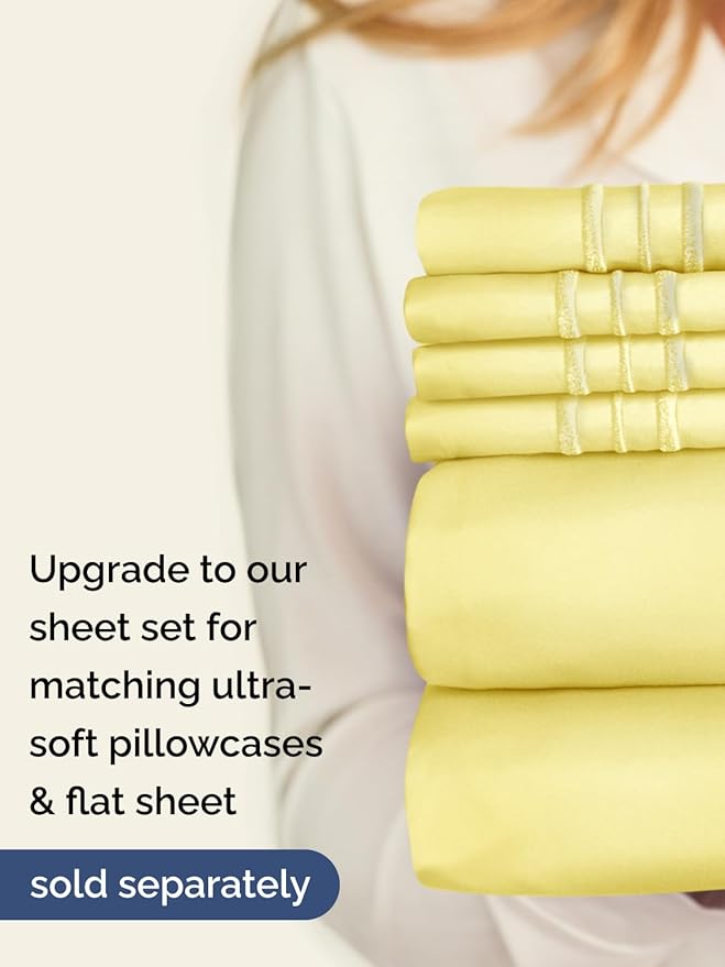 Extra Deep King Fitted Sheet - Hotel Luxury Single Fitted Sheet Only - Easily Fits 18 inch to 24 inch Mattress - Ultra Soft, Wrinkle Free w/Extra Deep Pockets - Easy-Care, Breathable & Comfy - Yellow