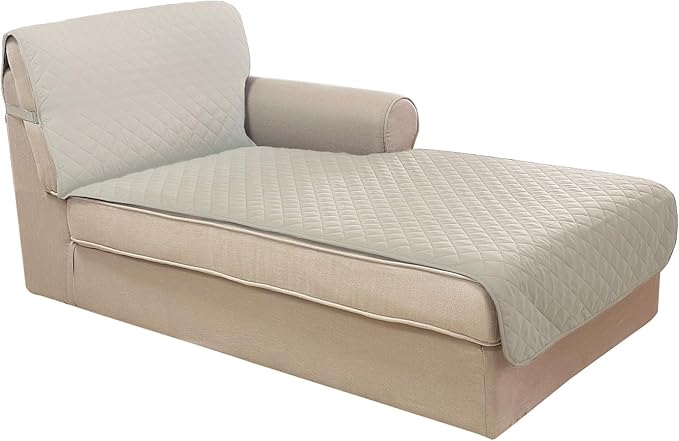 U-NICE HOME Sectional Couch Cover for Dogs Chaise Lounge Reversible Sofa Cover Furniture Protector Cover for Pets with Elastic Adjustable Strap (Chaise Lounge, Beige/Beige)