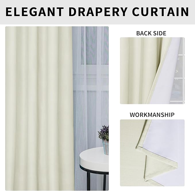Easy-Going Linen Look Blackout Curtain Grommet Window Curtain Drapes for Bedroom, Living Room Thermal Insulated Room Darkening (2 Panels, 52x84 inch, Ivory)