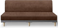 molasofa Leather Like Stretch Futon Slipcover Armless Futon Bed Sofa Cover Furniture Protector with Elastic Bottom, Soft and Washable Futon Cover for Sofa Bed Stay in Place（Larger，Light Brown）