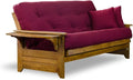 Nirvana Futons Brentwood Tray Arm Futon Sofabed Set - Full Frame, 8" Thick Burgundy Mattress, Rich Heritage Finish