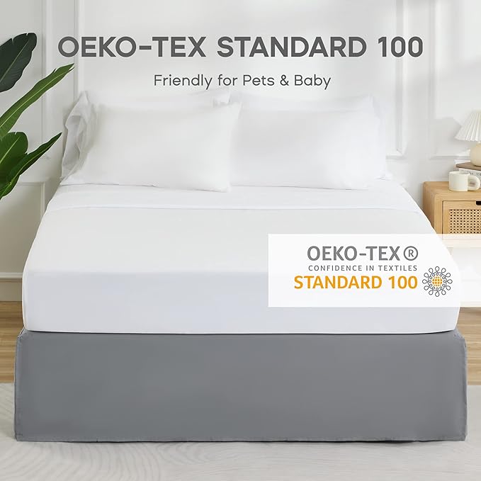 SONIVE King Bed Skirt,15" Drop Pleated Dust Ruffle,Classic Tailored Easy Fit Brushed Microfiber Skirts Hotel Quality Shrinkage & Fade Resistant Grey
