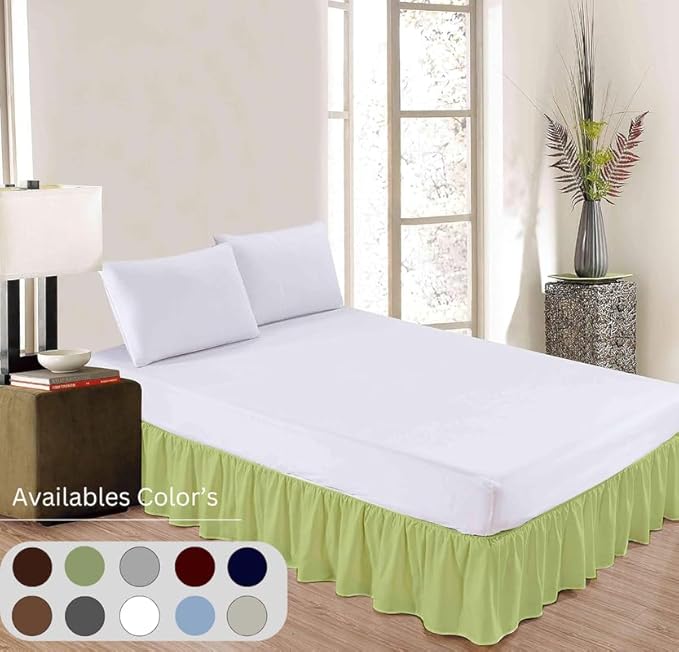 Ruffle Bed Skirt with Split Corners, Microfiber Dust Ruffled for a Perfectly Tailored Bedding Ensemble, Wrinkle and Fade Free, Easy Fit, King Size 18 Inch Drop, Sage