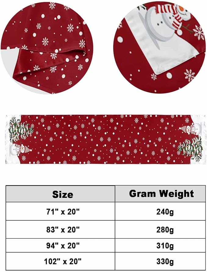 Christmas Tree Snowflakes Snowman Bed Runners for Bedroom Hotel,Decorative Bedding Scarf Red White Green Bed End Blanket Bedding Runner Scarves for Queen Size Bed,94x20in