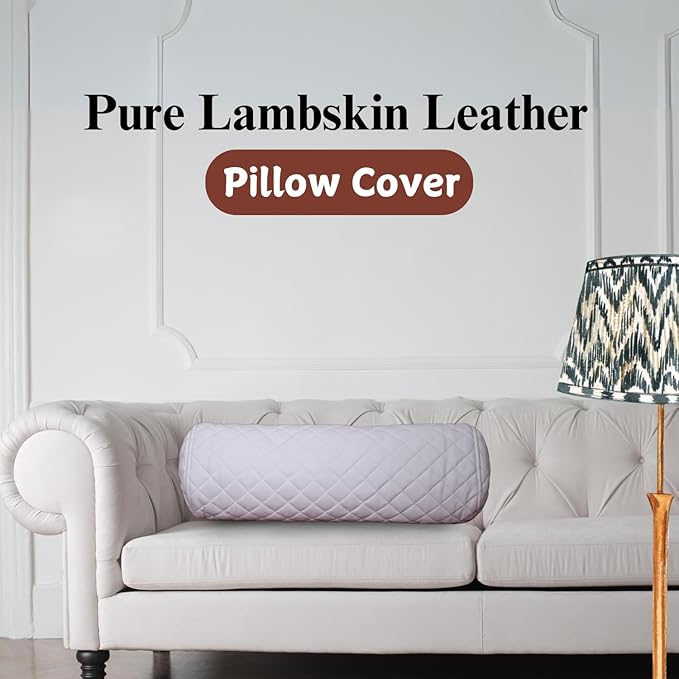 Neck Roll Pillow Cushion Cover, 14x5 Inch Full Moon Round Bolster Pillow Case, Cylinder Soft Lambskin Leather Pillowcase for Head, Spine & Neck Support During Sleep - Quilted White Pack of 1
