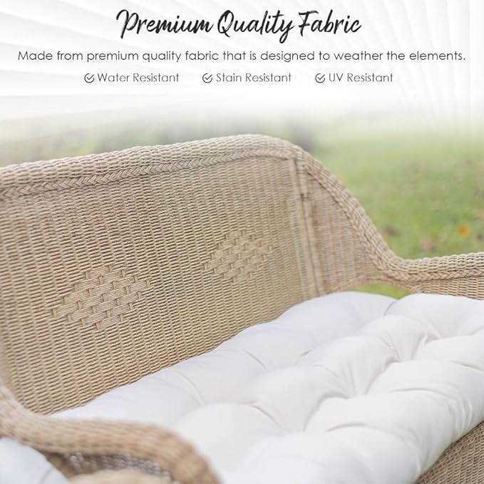 RSH DECOR: Tufted U-Shape Wicker Seat Cushions Set of 2 | 19” x 19” | All-Weather Spun Fabric | Water-Resistant | Outdoor Chair Cushions for Patio Furniture | Colsen Noir - Made in USA