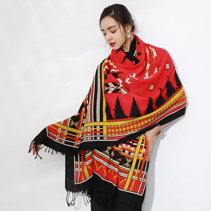DANA XU 100% Merino Wool Pashmina Shawl for Women 96"x43", Oversized Cashmere Wrap with Tassels, Floral Travel Blanket Cape