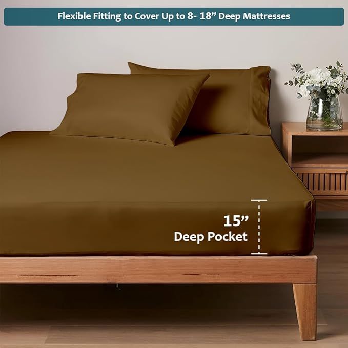 Sleeper Sofa Bed Sheet Set – Full Size, 100% Cotton, 338 Thread Count – 4-Piece Sofa Bed Sheets – Fits Mattresses Up to 6” Deep – Soft & Durable Pull-Out Couch Sheets (Taupe Solid)