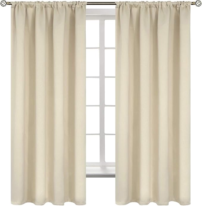 BGment Beige Room Darkening Curtains for Bedroom - Rod Pocket 63 Inches Length Thermal Insulated Blackout Window Drapes for Living Room, 52 x 63 Inch, 2 Panels