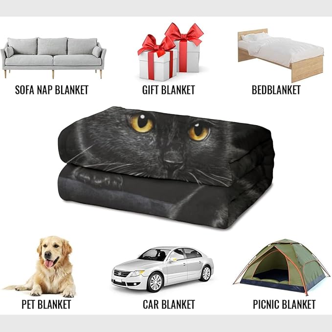 HommomH Black Cat Blanket for Women Girls, Cat Lover Gifts, Soft Fleece Throw Blankets for Sofa Couch Bed, Cozy Home Decor for Bedroom Living Room, 50" x 80"