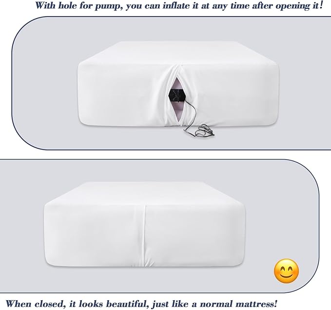 Air Mattress Sheet Set for 16-24 Inch Air Beds Twin Size,Deep Pocket Fitted Sheet with Inflation Opening,Soft & Breathable, for Guests, Camping, RVs, Includes Pillowcase Flat Sheet Fitted Sheet,White