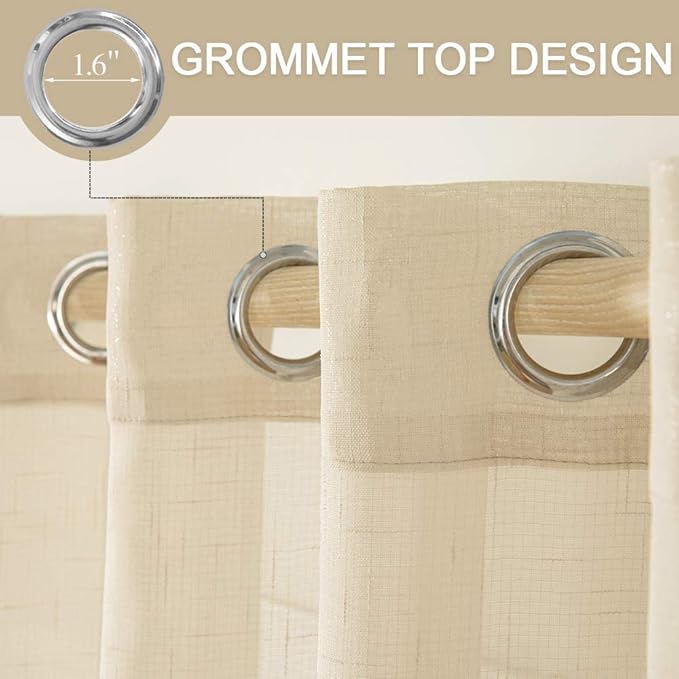 MIULEE Natural Light Beige Linen Semi Sheer Window Curtains - Elegant Solid Drapes Grommet Top - Voile Panels Linen Textured Panels for Bedroom Living Room (52" W x 84" L)