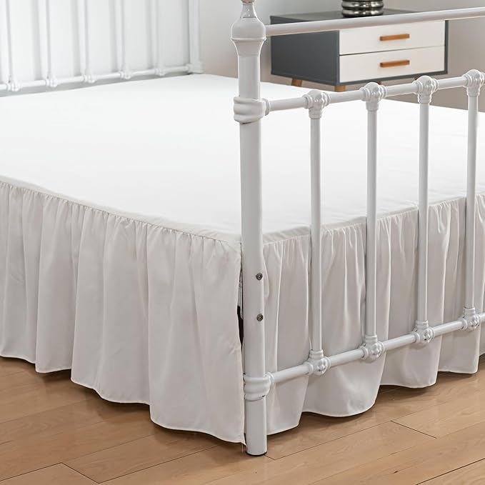 Bed Skirt Twin Size Ruffled Bed Skirt with Split Corners, 12 Inch Drop Dust Ruffle Bed Skirt with Platform, Ivory, Twin - 12" Drop