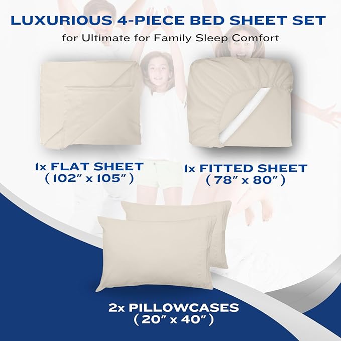 DREAMCARE Full Size Sheets – 4 pcs Cooling Sheets – up to 21” Deep Full Sheet Set – Hotel Luxury Sheets & Pillowcases – Superior Softness 100% Fine Microfiber with Side Pocket – Ivory