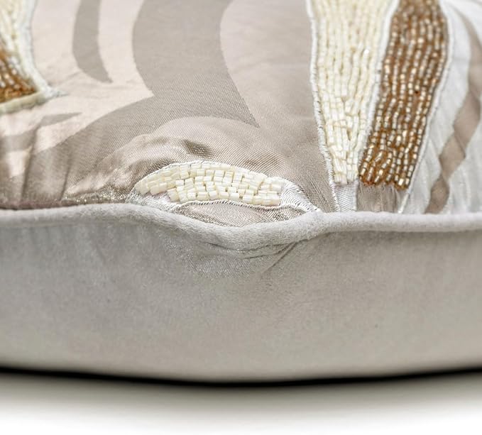 The HomeCentric King/Queen/Twin Ivory Luxury CA King 86"x18" Bed Runner with One Pillow Cover, Bead Hand Embroidery Bed Scarf on Jacquard Fabric - Clarissa Serene