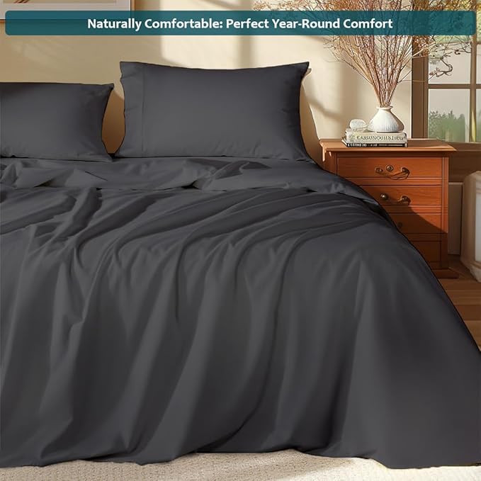 California King Sheet Set - Luxury 338 Thread Count 100% Egyptian Cotton Sateen, Deep Pocket Sheets with All Around Elastic for a, Hotel Quality Bedding Set (Dark Grey Solid)