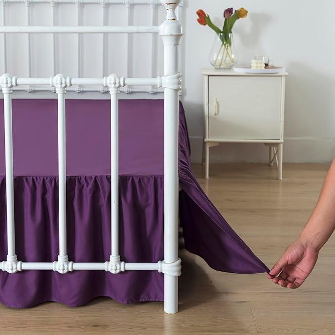 Bed Skirt Queen Size Ruffled Bed Skirt with Split Corners, 14 Inch Drop Dust Ruffle Bed Skirt with Platform, Grape, 14'' Queen