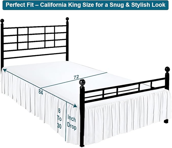 Shreem Linen Ruffled Bed Skirt with Split Corners, Gathered Style, 100% Microfiber, 18-Inch Drop, Dust Ruffle Bedskirt with Platform, Cal-King, White