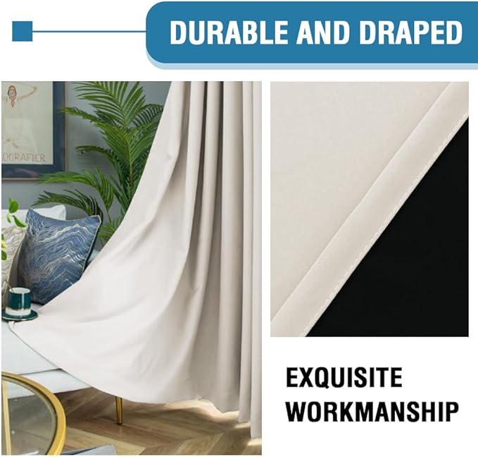 H.VERSAILTEX 100% Blackout Curtains for Bedroom Thermal Insulated Blackout Curtains 84 inch Length Heat and Full Light Blocking Curtains for Living Room with Black Liner 2 Panels Set, Fog
