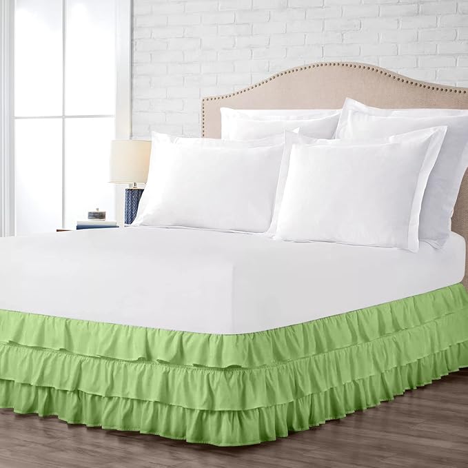 Multi-Ruffle Bed Skirt, Soft Multi Elastic Dust Ruffles with Wrap Around Bed Skirt Easy Fit with 18 Inch Drop 100% Cotton 800 Thread Count (RV Bunk 42X80, Sage)