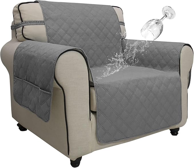 Easy-Going Sofa Slipcover Chair Cover Waterproof Couch Cover Washable Sofa Cover Non-Slip Fabric Furniture Protector with Pocket for Pets Covers Pets Kids Children Dog Cat (Chair, Grey,Small)