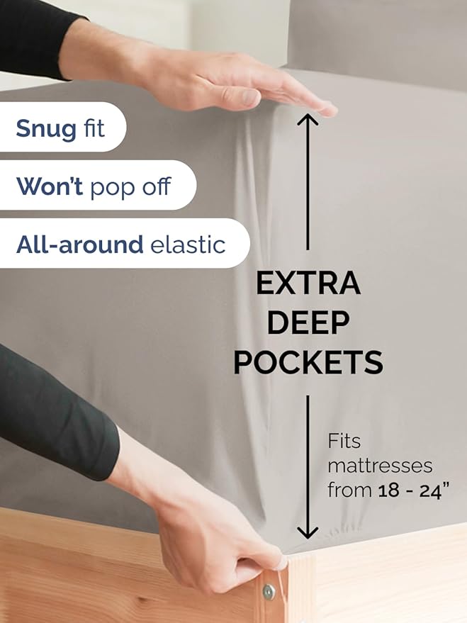 Extra Deep Pocket Twin XL Sheets - 3 Piece Breathable & Cooling Bed Sheets - Hotel Luxury Bed Sheet Set - Soft, Wrinkle Free & Comfy - Easily Fits Extra Deep Mattresses - Deep Pocket Light Grey Sheets