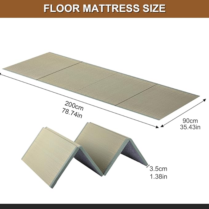 Japanese Traditional Tatami Mattress, Igusa (Rush Grass) Tatami Mat, Foldable Floor Mattress, Japanese Futon Bed,Meditation Mats for Floor,Summer Sleeping Mat