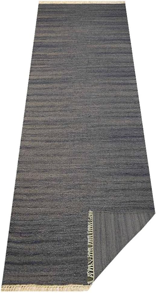 Rugsotic Carpets Hand Woven Flat Weave Kilim Wool ECO-Friendly Area Rugs - 2'6"x8', Runner Shape, Silver Color, Solid Plain Design, Low Pile Handmade Area Rugs for Living Room, Bed Room (D00111)