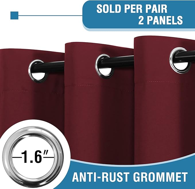 H.VERSAILTEX 100% Blackout Curtains for Bedroom Thermal Insulated Blackout Curtains 84 inch Length Full Light Blocking Curtains for Living Room with Black Liner 2 Panels Set, Burgundy