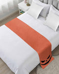 Halloween Black Ghost Scary Face Bed Runners for Bedroom Hotel,Decorative Bedding Scarf Horror Element on Orange Bed End Blanket Bedding Runner Scarves for King Size Bed,102x20in