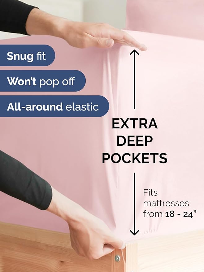 Extra Deep Full Fitted Sheet - Hotel Luxury Single Fitted Sheet Only - Easily Fits 18 inch to 24 inch Mattress - Ultra Soft, Wrinkle Free with Extra Deep Pockets - Breathable & Comfy - Lavender Pink