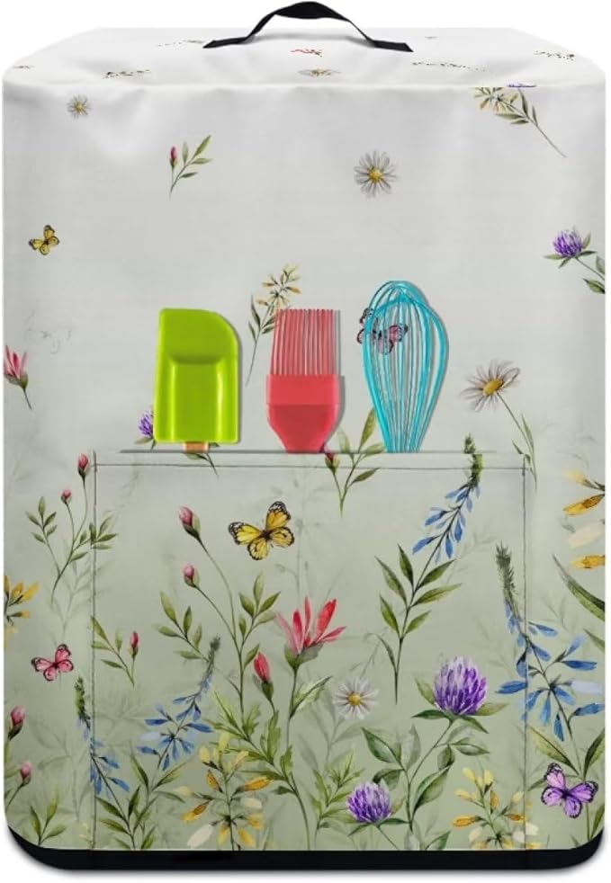 Air Fryer Cover Kitchen Appliance Cover Stain Resistant Washable Protective Cover Electric Appliance Cover with Front Pocket and Top Handle, Green Floral