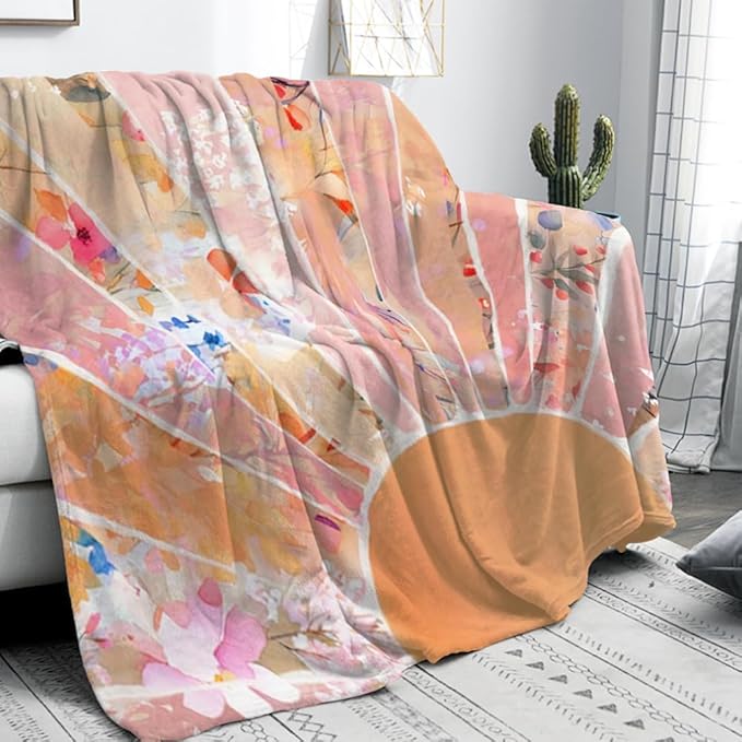 Orange Boho Sun Throw Blanket 50Wx60H Inch Bohemian Minimalist Art Boys Girls Abstract Colorful Flower Aesthetic Blankets Warm Fuzzy Throw Blanket for Sofa Bed Throws Birthday Presents