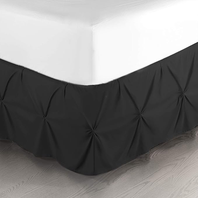 Nestl Pinch Pleat Twin Bed Skirt - 14" Drop, Premium Microfiber Black Bedskirt