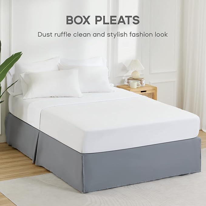 SONIVE Full Bed Skirt,15" Drop Pleated Dust Ruffle,Classic Tailored Easy Fit Brushed Microfiber Skirts Hotel Quality Shrinkage & Fade Resistant Grey