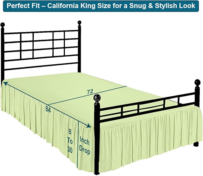 Shreem Linen Ruffled Bed Skirt with Split Corners, Gathered Style, 100% Microfiber, 16-Inch Drop, Dust Ruffle Bedskirt with Platform, Cal-King, Sage