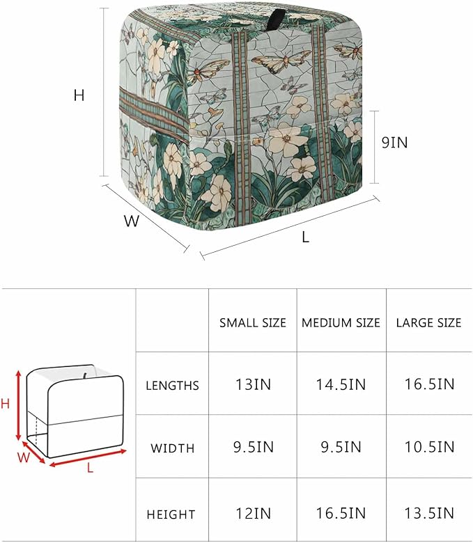 Butterfly Flowers Stand Mixer Dust Cover with Storage Pocket & Handles, Fits All Tilt Head & Bowl Lift Retro Glass Chinese Screen Kitchen Appliance Cover Organizer Botanical Bag Accessories, 6-8 Quart