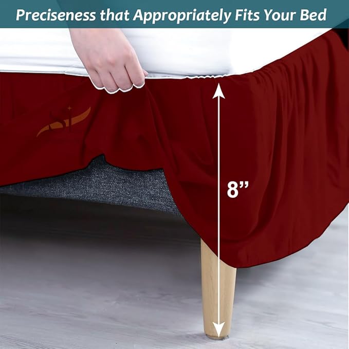 Shreem Linen Ruffled Bed Skirt with Split Corners, Gathered Style, 100% Microfiber, 8-Inch Drop, Dust Ruffle Bedskirt with Platform, Twin-XL, Burgundy