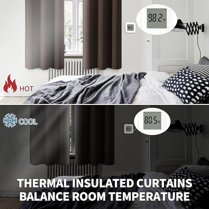 BGment Brown Blackout Curtains 48 Inches Long for Bedroom - Chocolate Short Thermal Insulated Drapes with Rod Pocket Room Darkening Privacy for Living Room Kitchen Bathroom, 42 x 48 Inch, 2 Panels