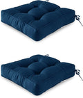 ARTPLAN Outdoor Seat Cushion,Square Thick Tufted Pure Chair Cushion for Patio Wicker Chair with Tie,Set of 2,19"x19"x5"，Classic Blue